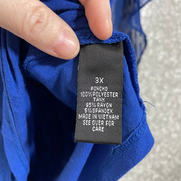 Alyx Bold Blue Kaftan Style Asymmetrical Sheer Top - Size 3X - Women's Plus Size - Picture 6 of 7